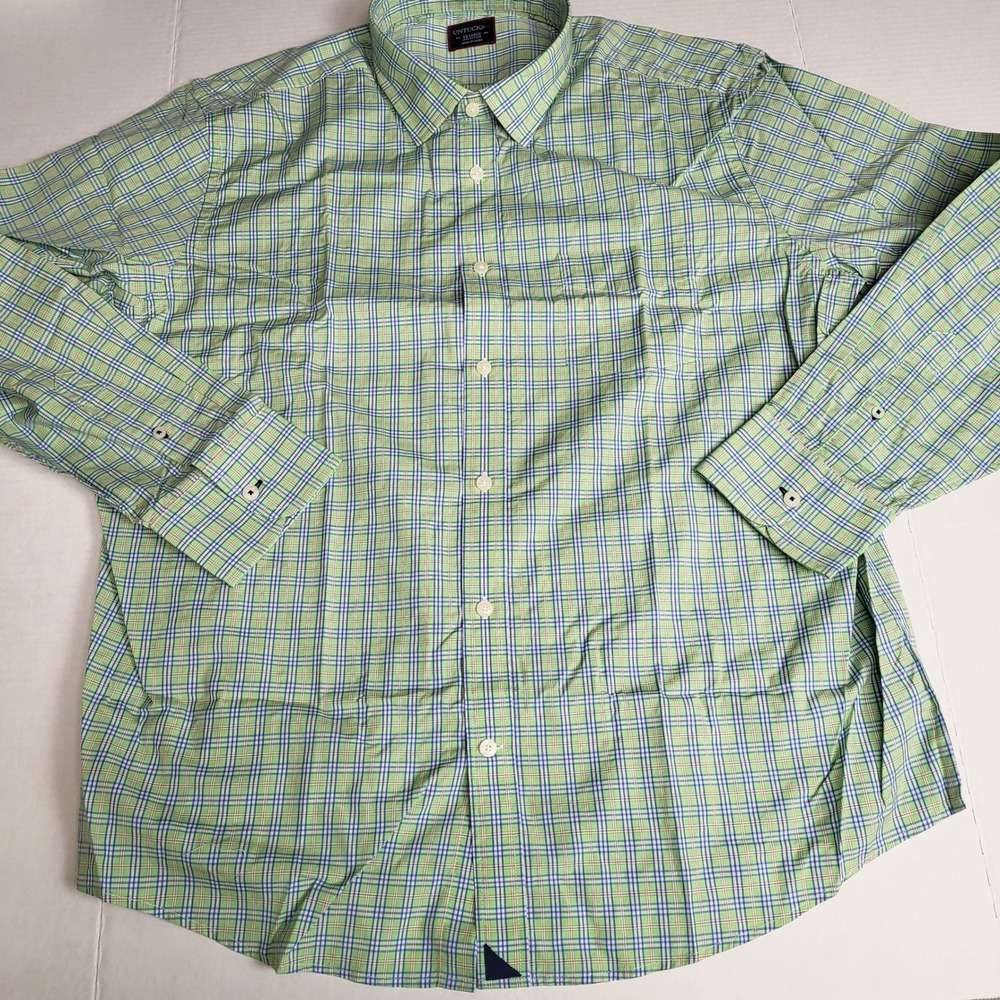 UNTUCKit Frascati Mens XXL Green Blue Plaid Long Sleeve Button Down Shirt NWT - Picture 2 of 5